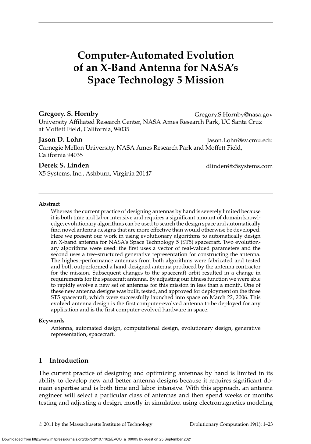 Computer-Automated Evolution of an X-Band Antenna for NASA's Space Technology 5 Mission