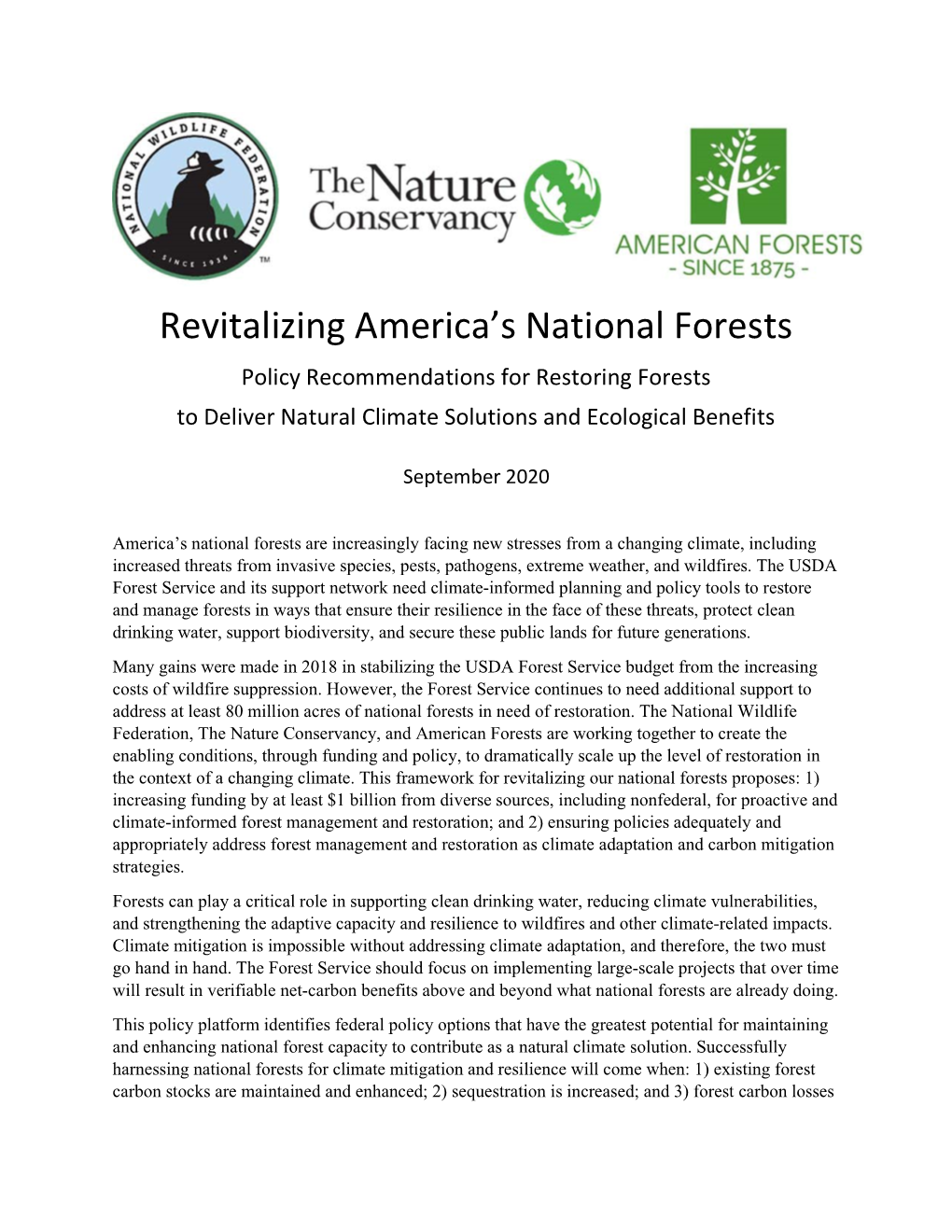 Revitalizing America's National Forests