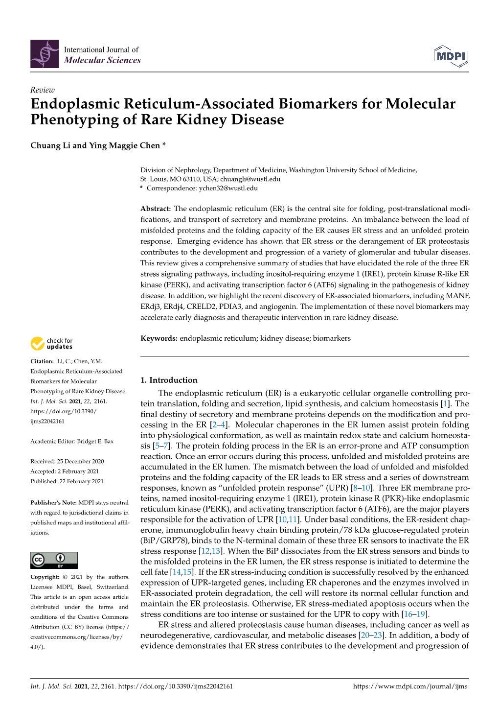 Endoplasmic Reticulum-Associated Biomarkers for Molecular Phenotyping of Rare Kidney Disease