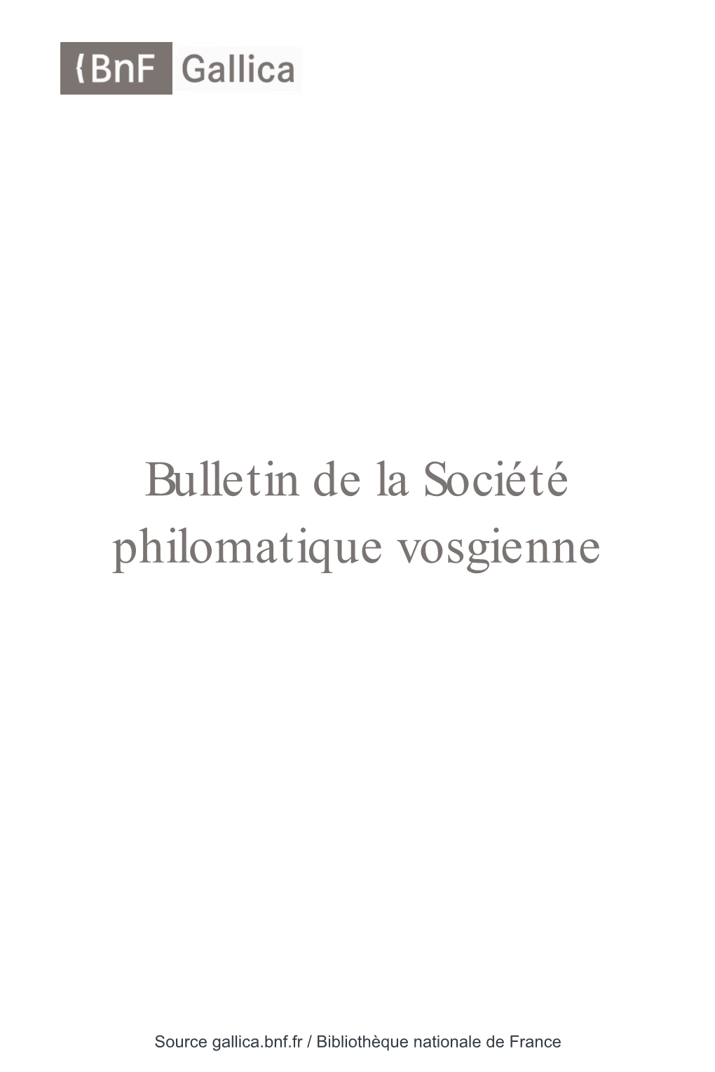 Bulletin De La Société Philomatique Vosgienne