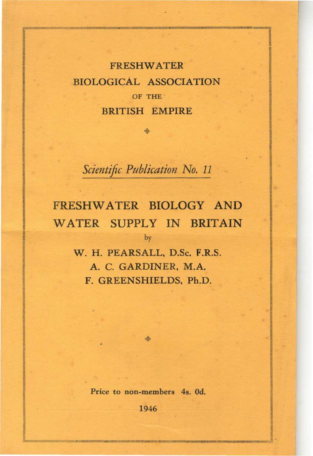 FRESHWATER BIOLOGY and WATER SUPPLY in BRITAIN by W