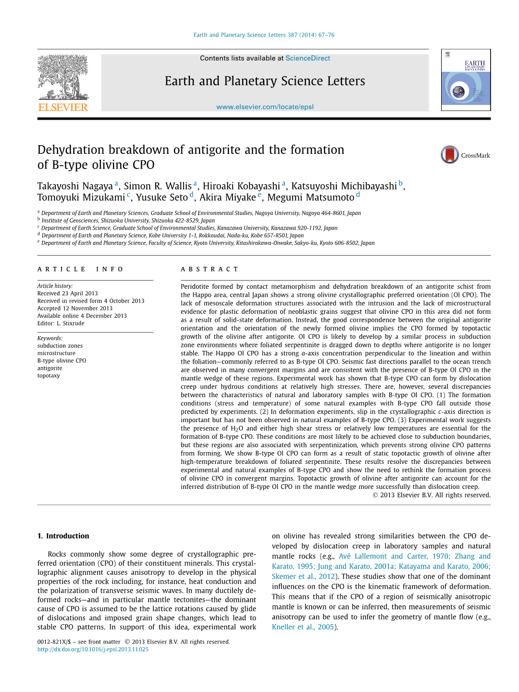 Dehydration Breakdown of Antigorite and the Formation of B-Type Olivine CPO