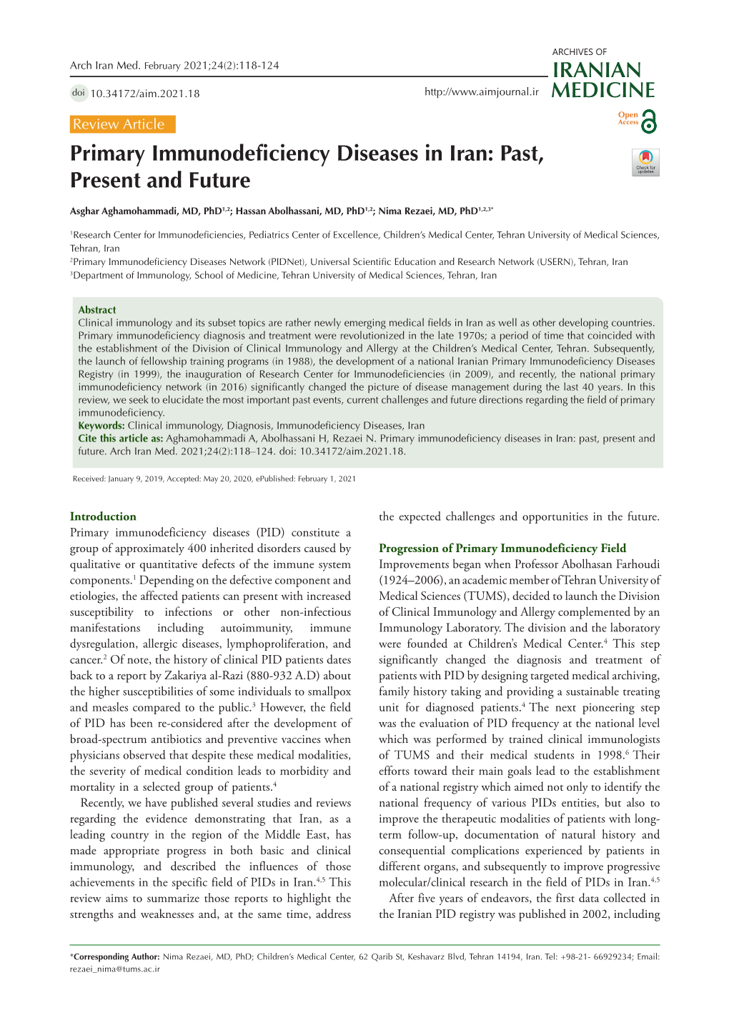 Primary Immunodeficiency Diseases in Iran: Past, Present and Future