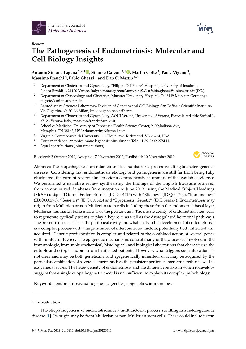 The Pathogenesis of Endometriosis: Molecular and Cell Biology Insights