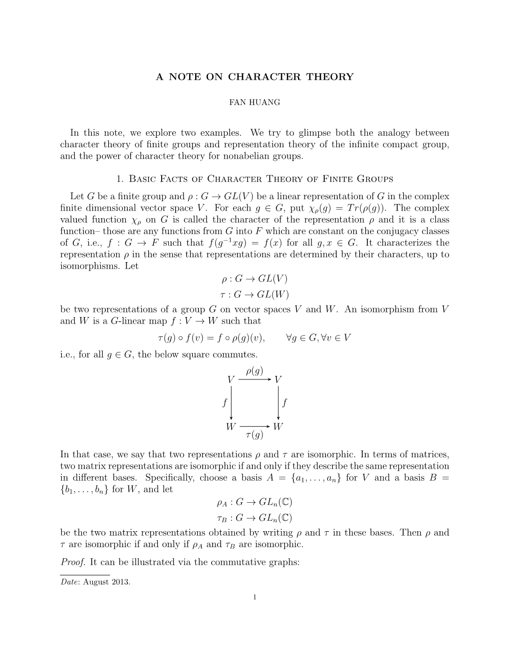 Note on Character Theory