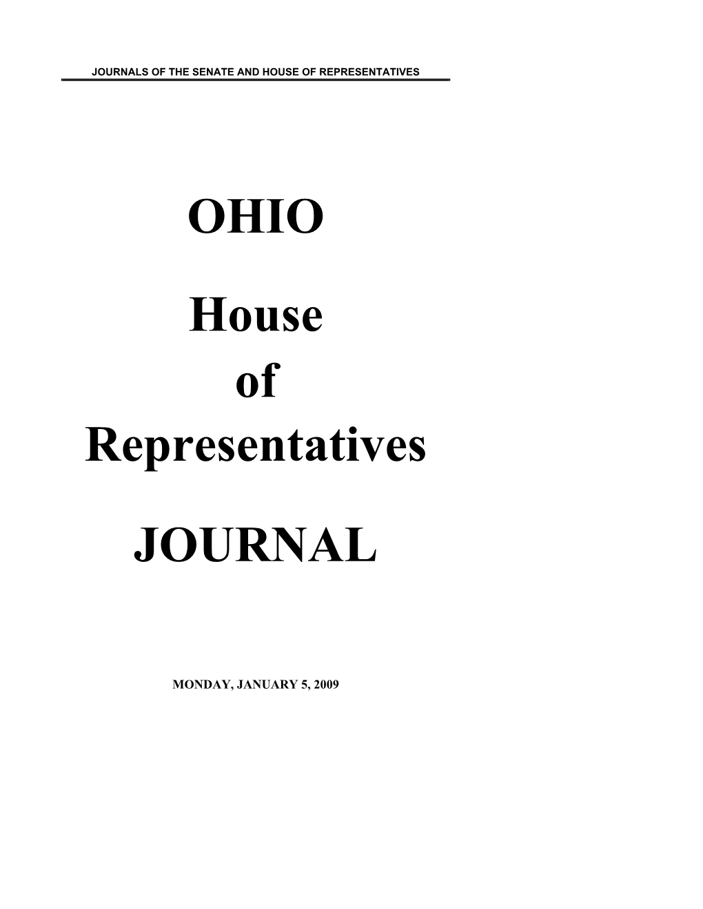OHIO House of Representatives JOURNAL