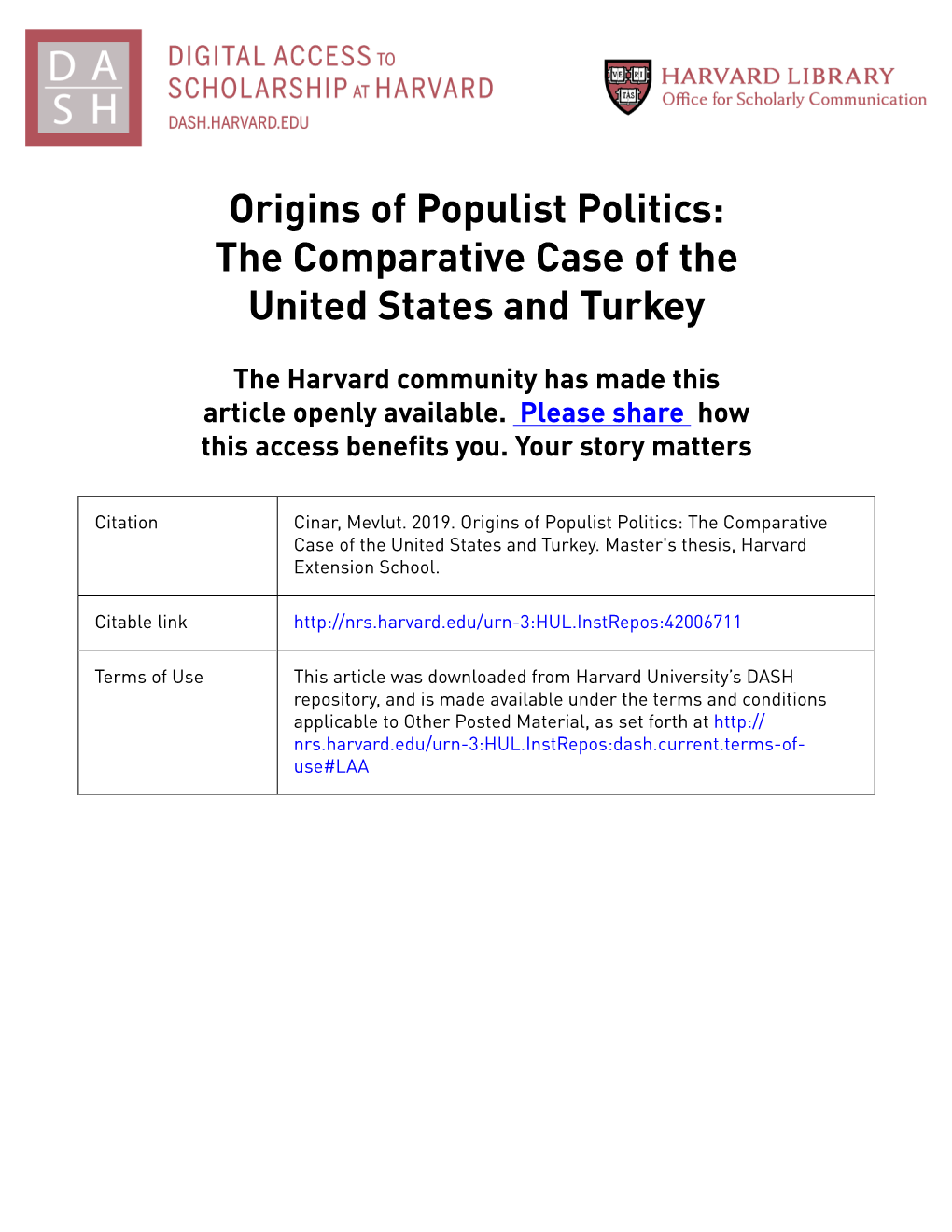 Origins of Populist Politics: the Comparative Case of the United States and Turkey