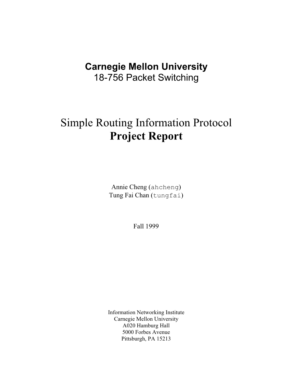 Simple Routing Information Protocol Project Report