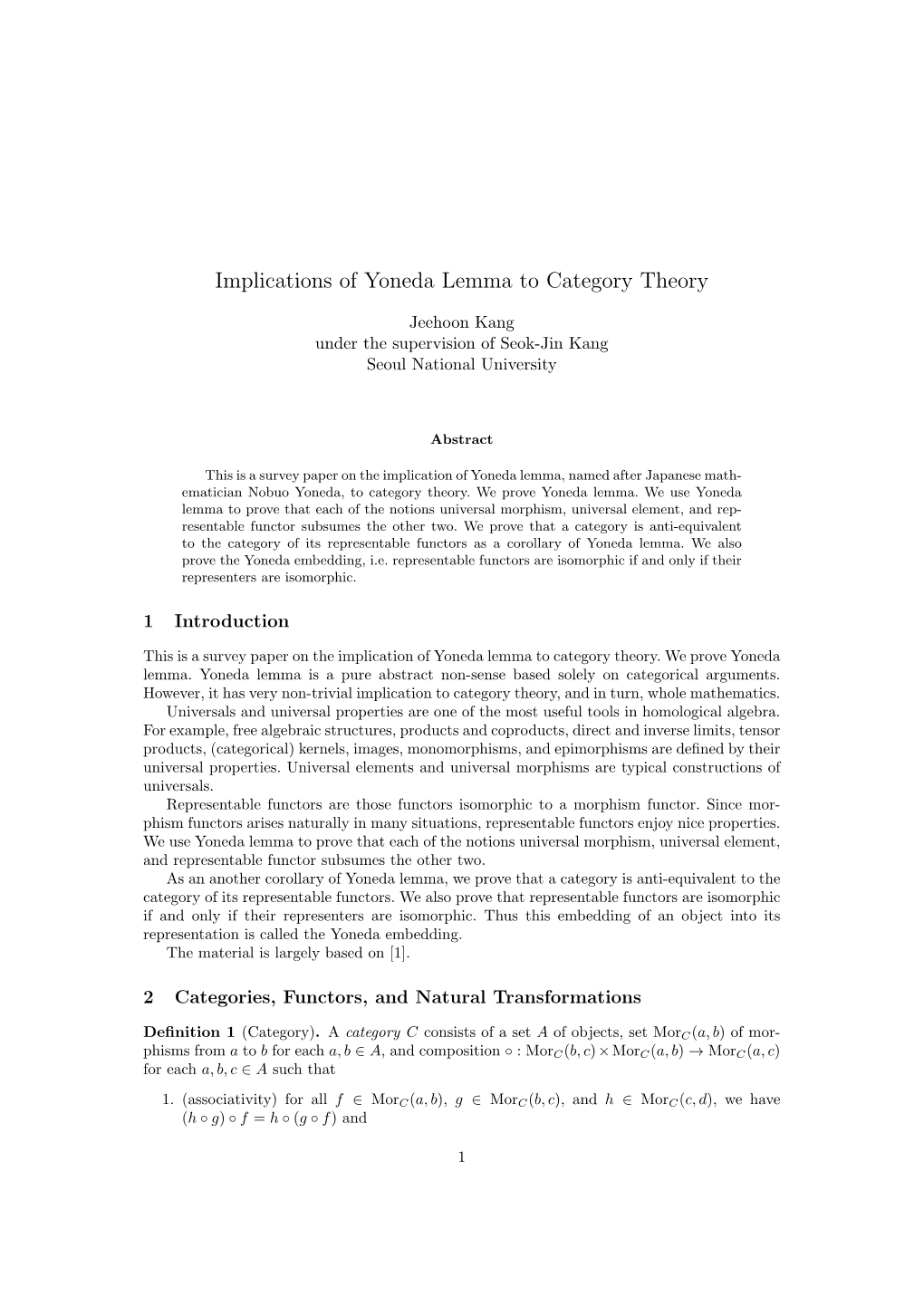 Implications of Yoneda Lemma to Category Theory