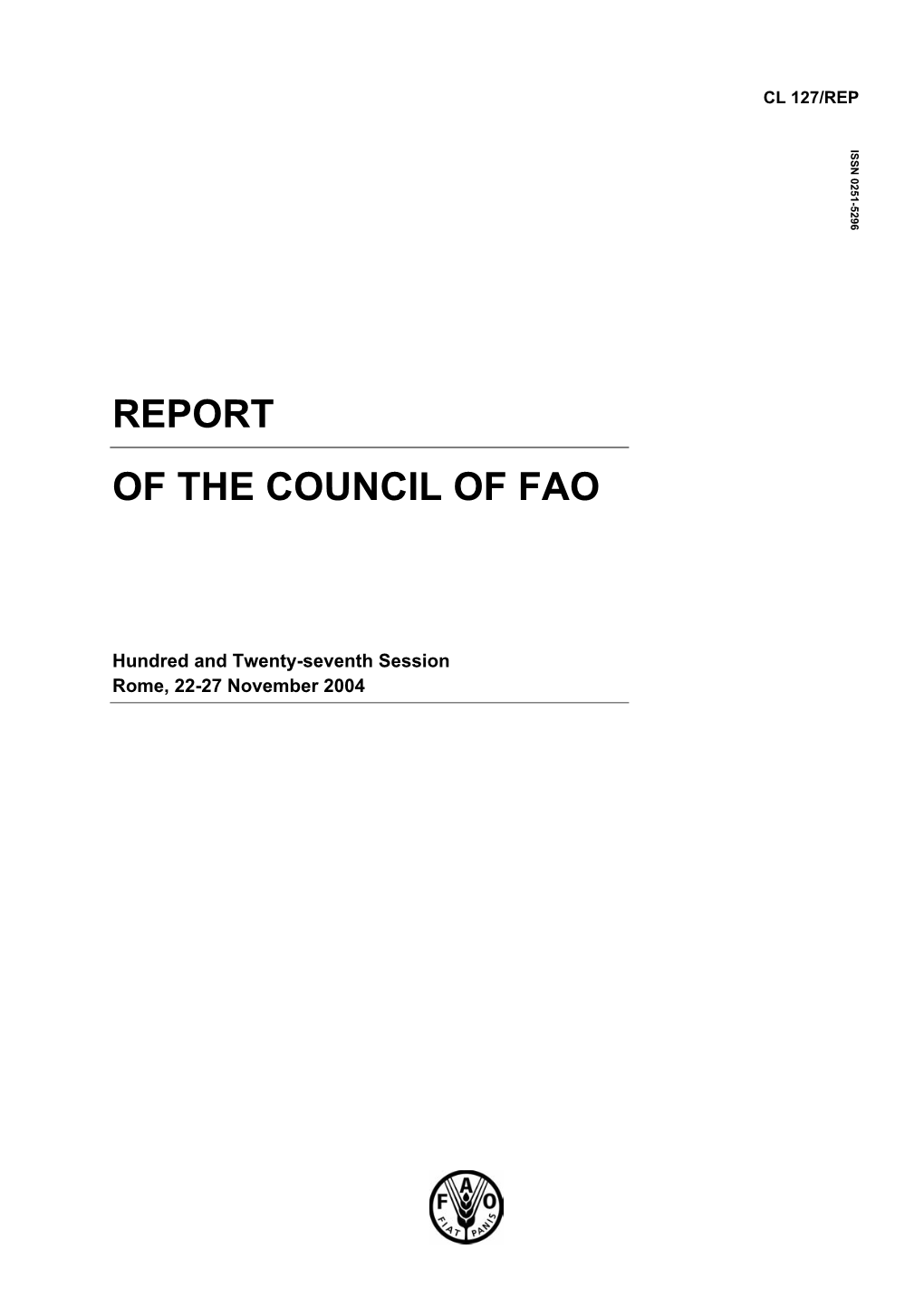 Report of the Council of Fao