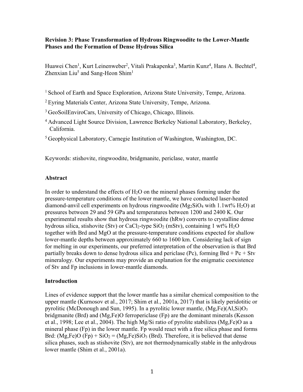 1 Revision 3: Phase Transformation of Hydrous Ringwoodite to the Lower