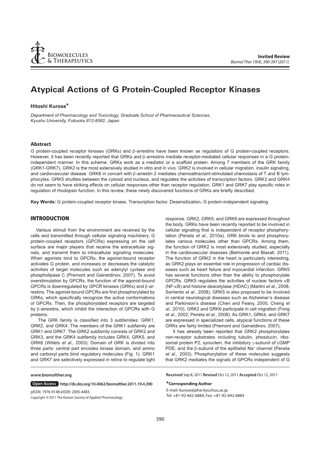 Atypical Actions of G Protein-Coupled Receptor Kinases