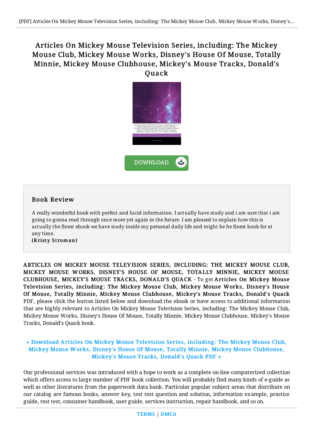 Download PDF Articles on Mickey Mouse Television Series, Including