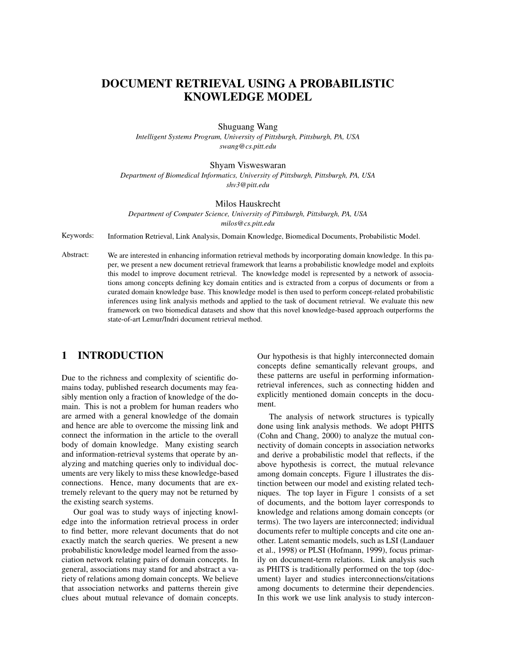 Document Retrieval Using a Probabilistic Knowledge Model