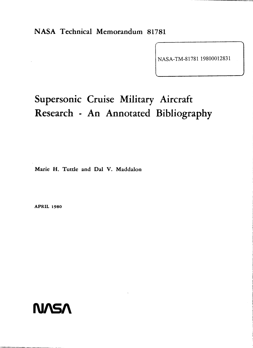 Supersonic Cruise Military Aircraft Research- an Annotated Bibliography