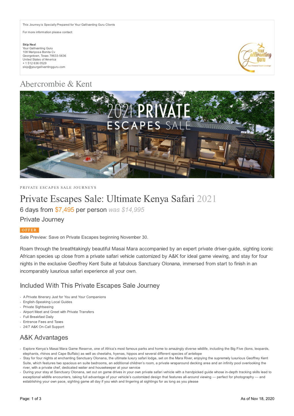 Private Escapes Sale: Ultimate Kenya Safari 2021 6 Days from $7,495 Per Person Was $14,995 Private Journey