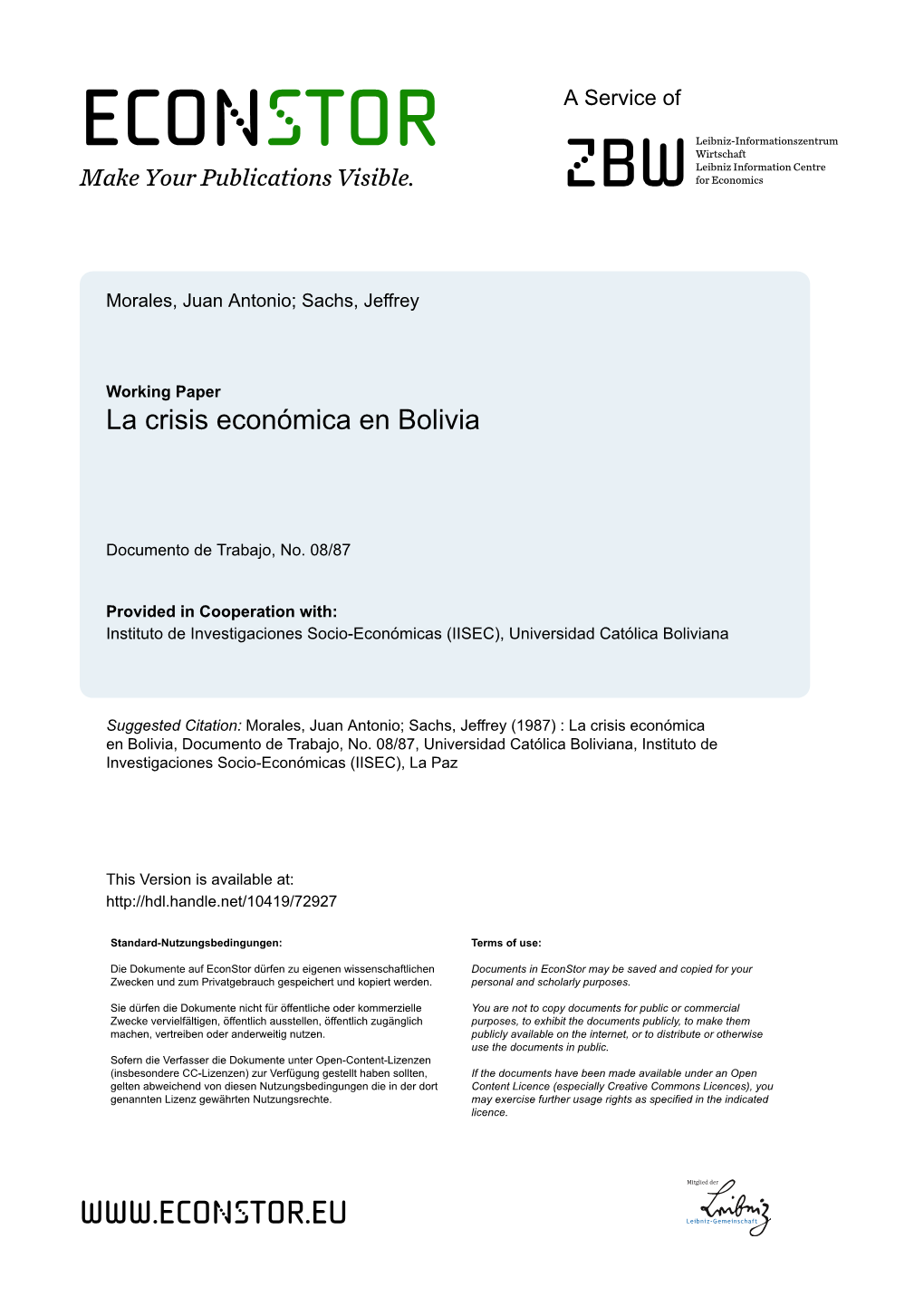 La Crisis Económica En Bolivia