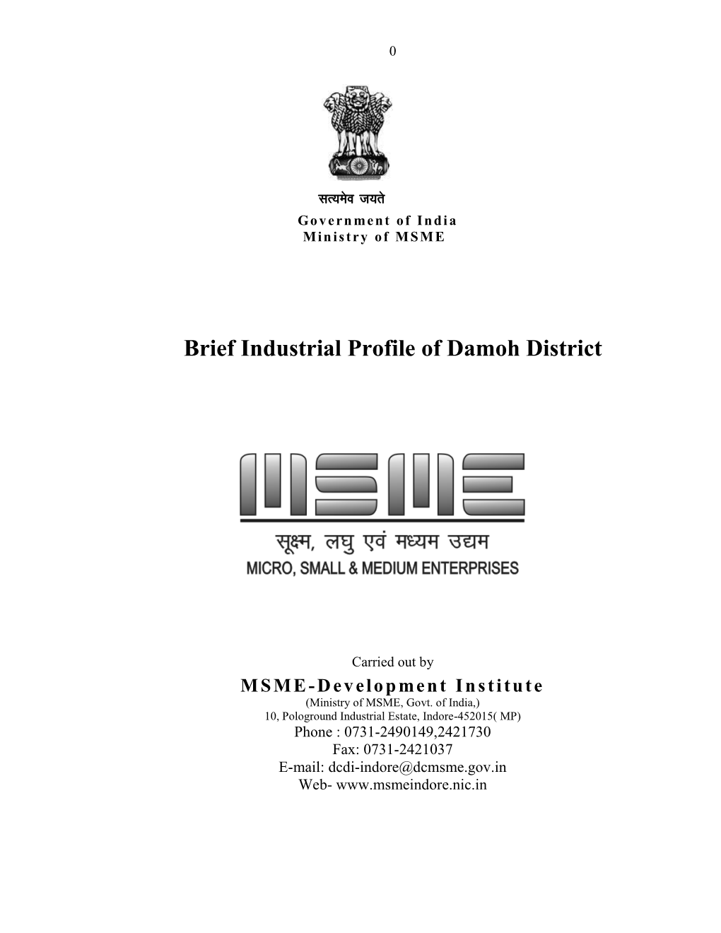 Brief Industrial Profile of Damoh District