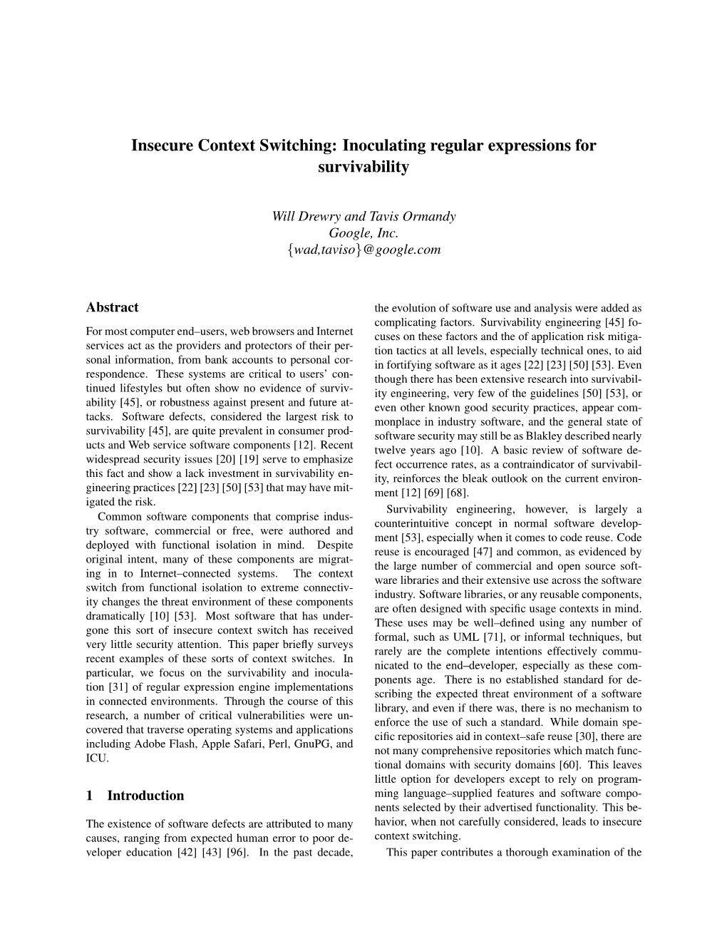 Insecure Context Switching: Inoculating Regular Expressions for Survivability