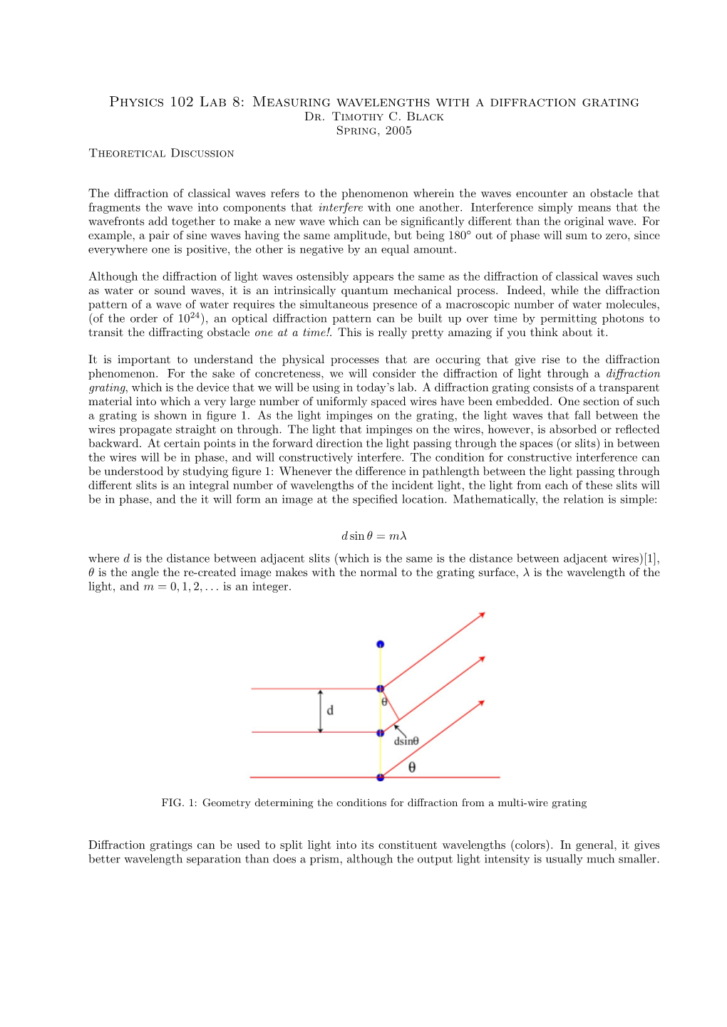 Measuring Wavelengths with a Diffraction Grating Dr