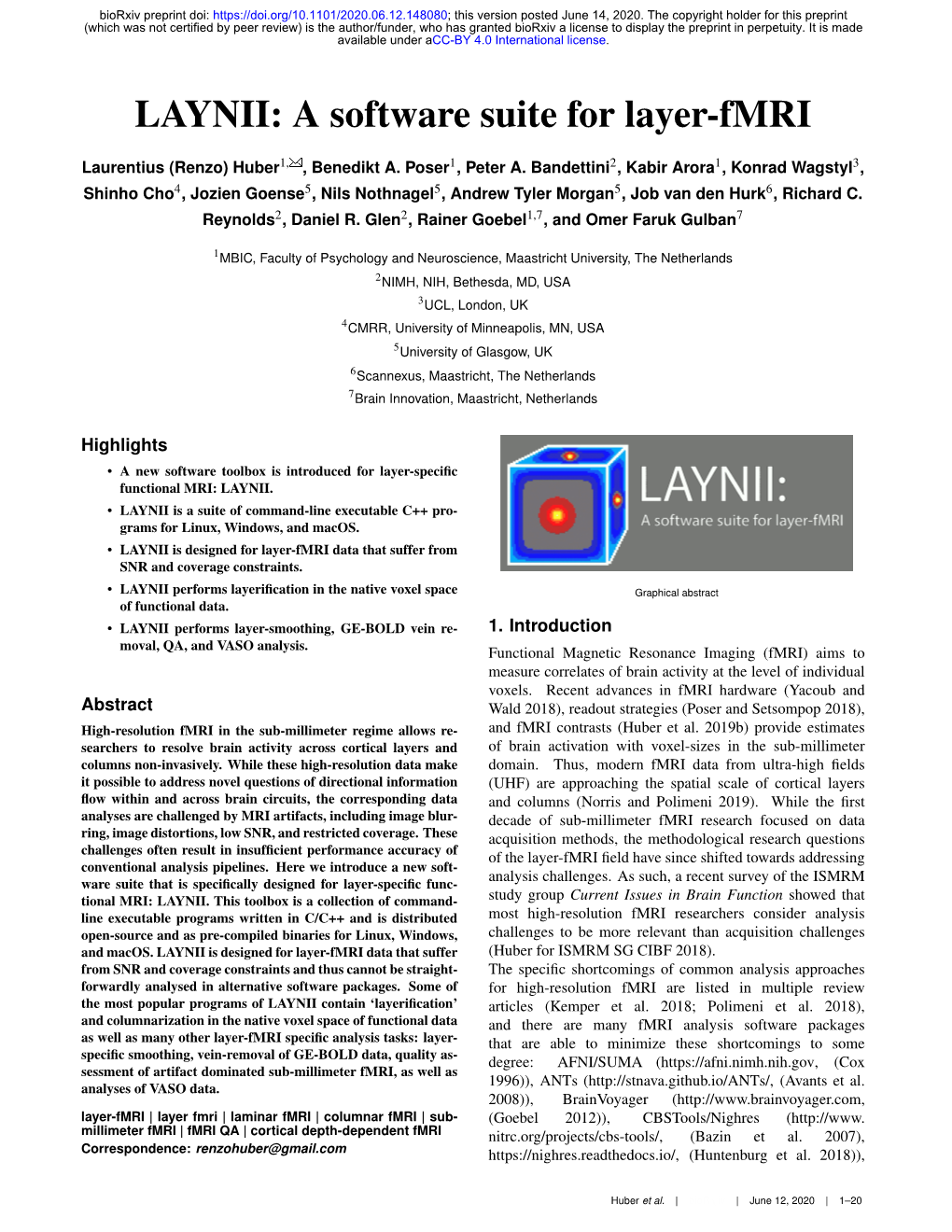 LAYNII: a Software Suite for Layer-Fmri