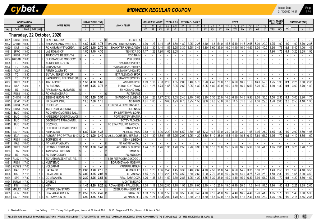 Midweek Regular Coupon 21/10/2020 10:27 1 / 4