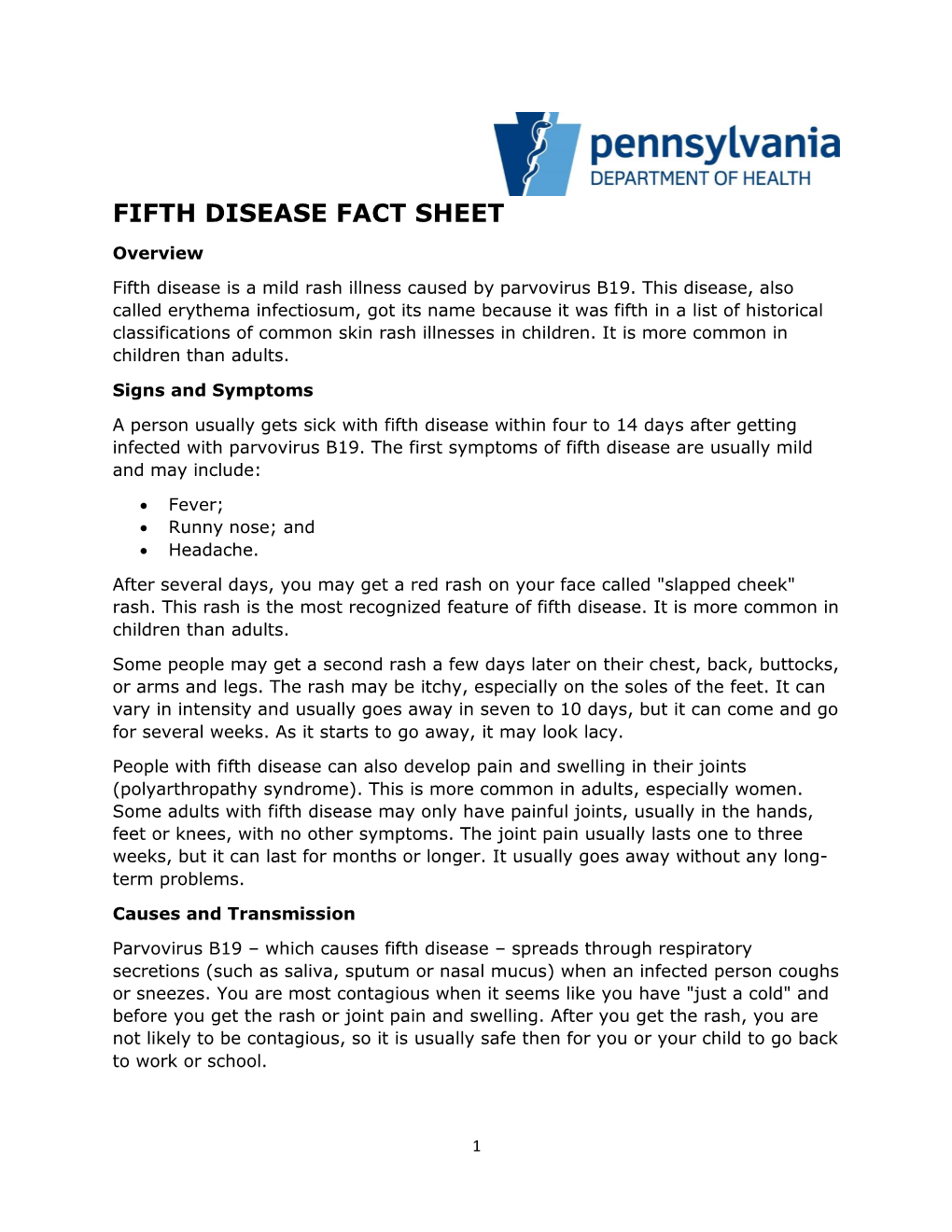 Fifth Disease Fact Sheet