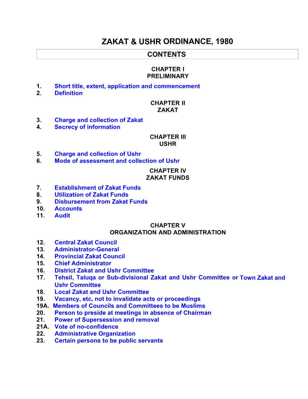 Zakat & Ushr Ordinance, 1980