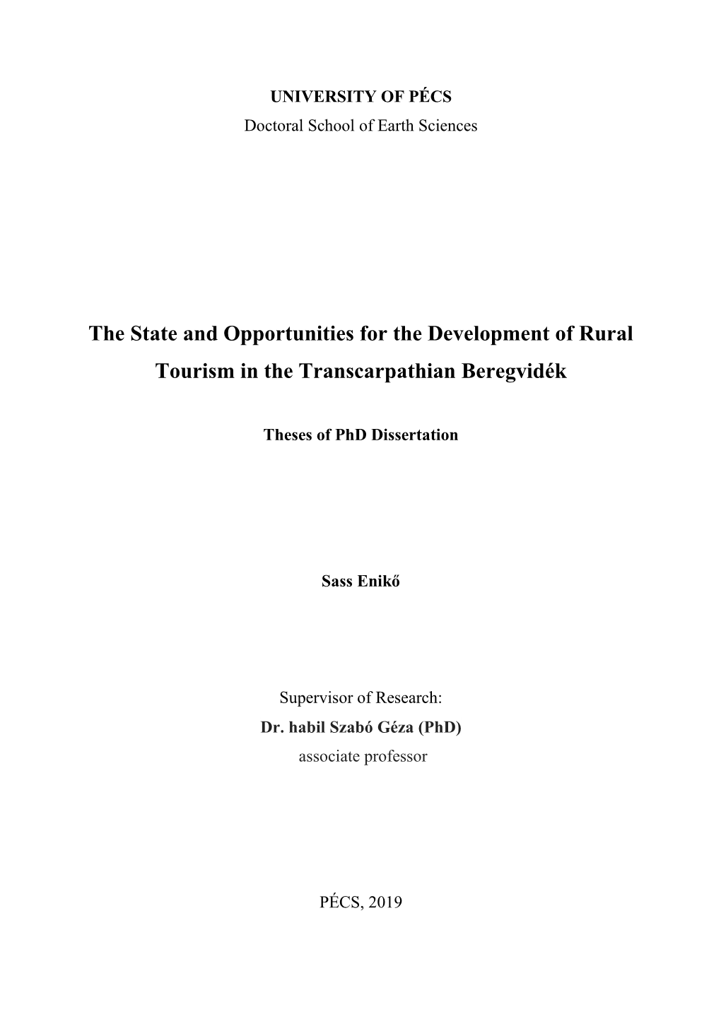 The State and Opportunities for the Development of Rural Tourism in the Transcarpathian Beregvidék