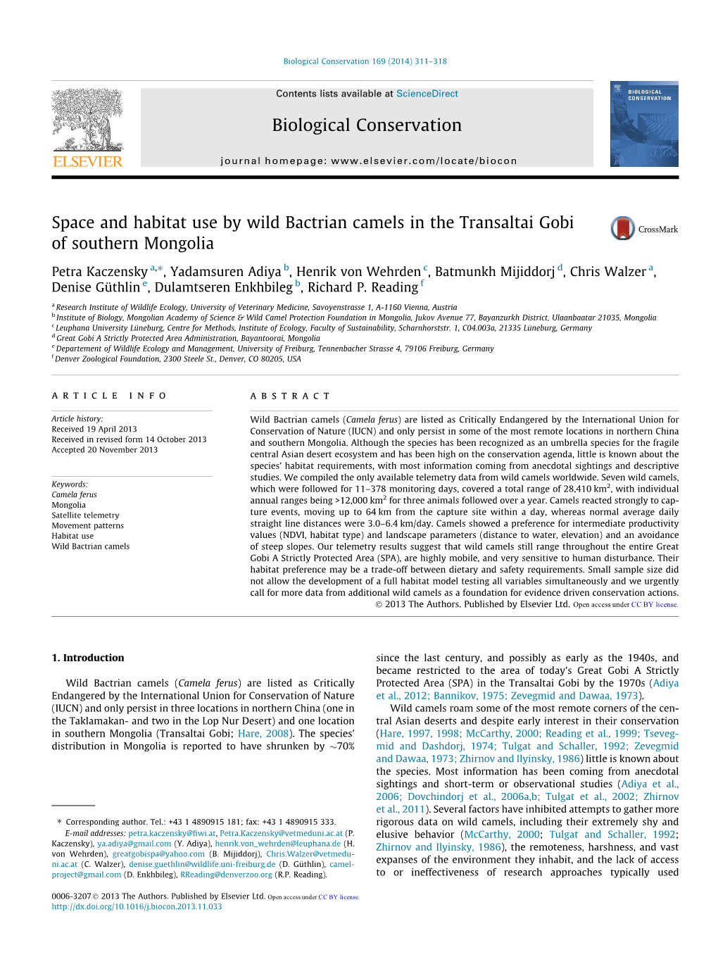 Space and Habitat Use by Wild Bactrian Camels in the Transaltai