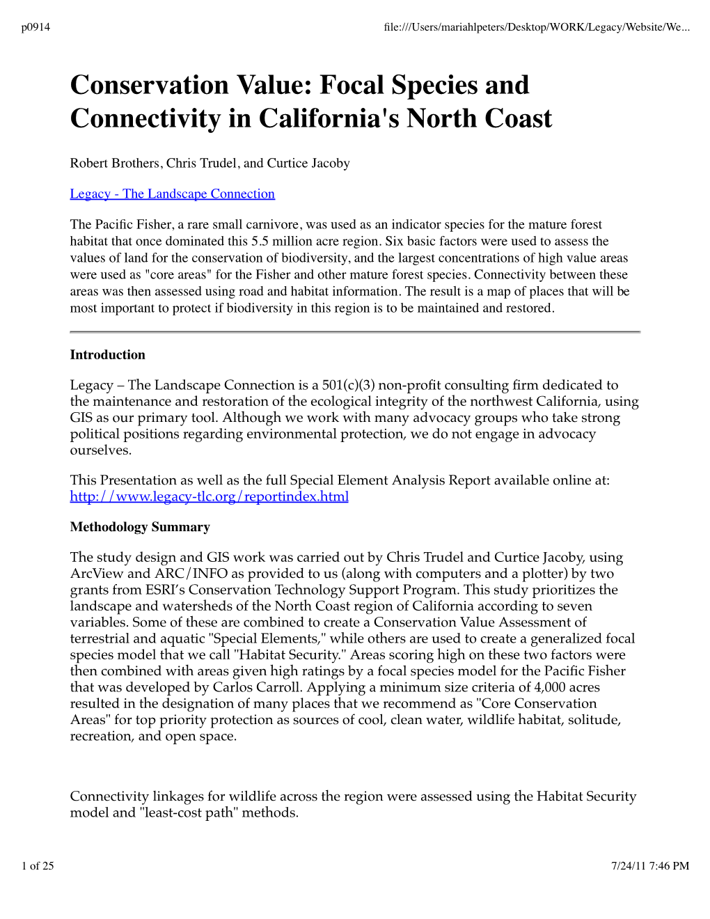 Conservation Value: Focal Species and Connectivity in California's North Coast