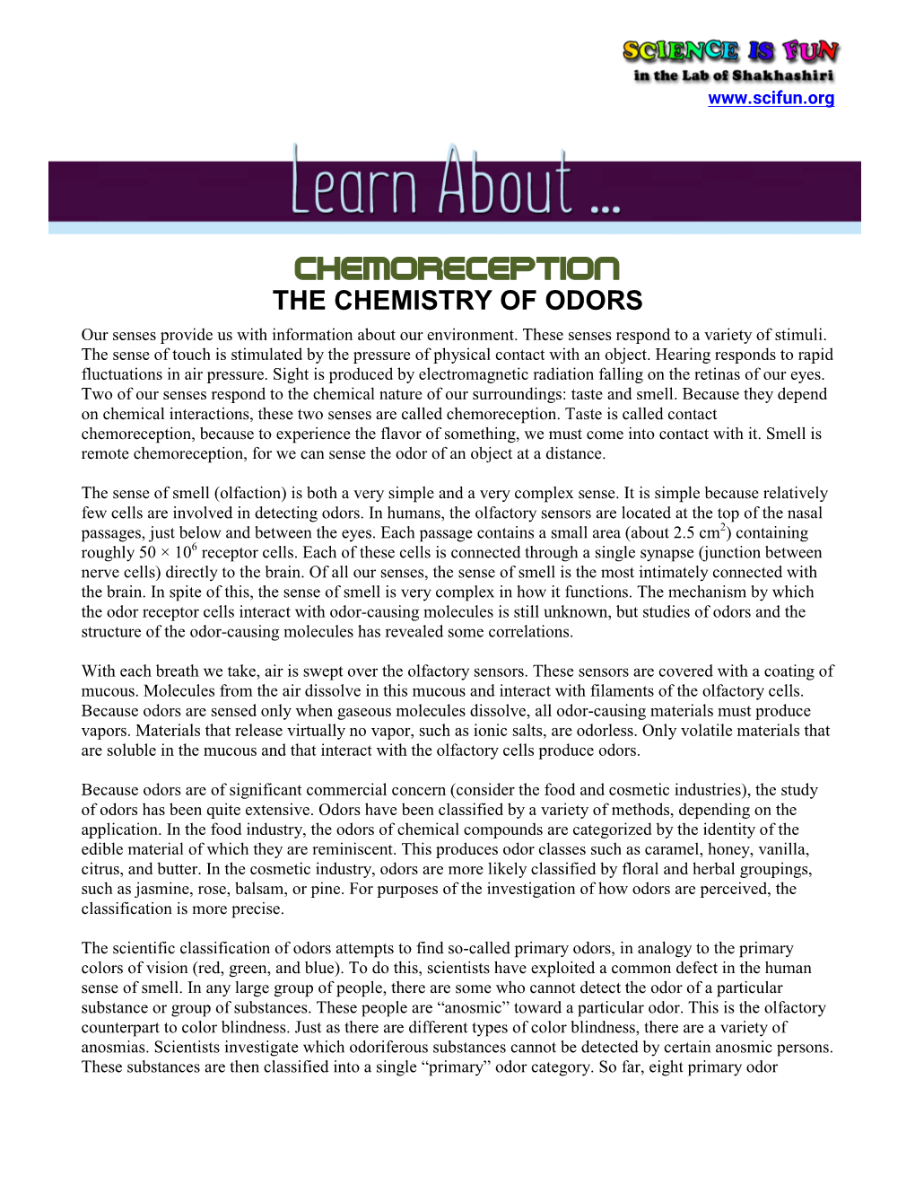 Chemoreception the Chemistry of Odors