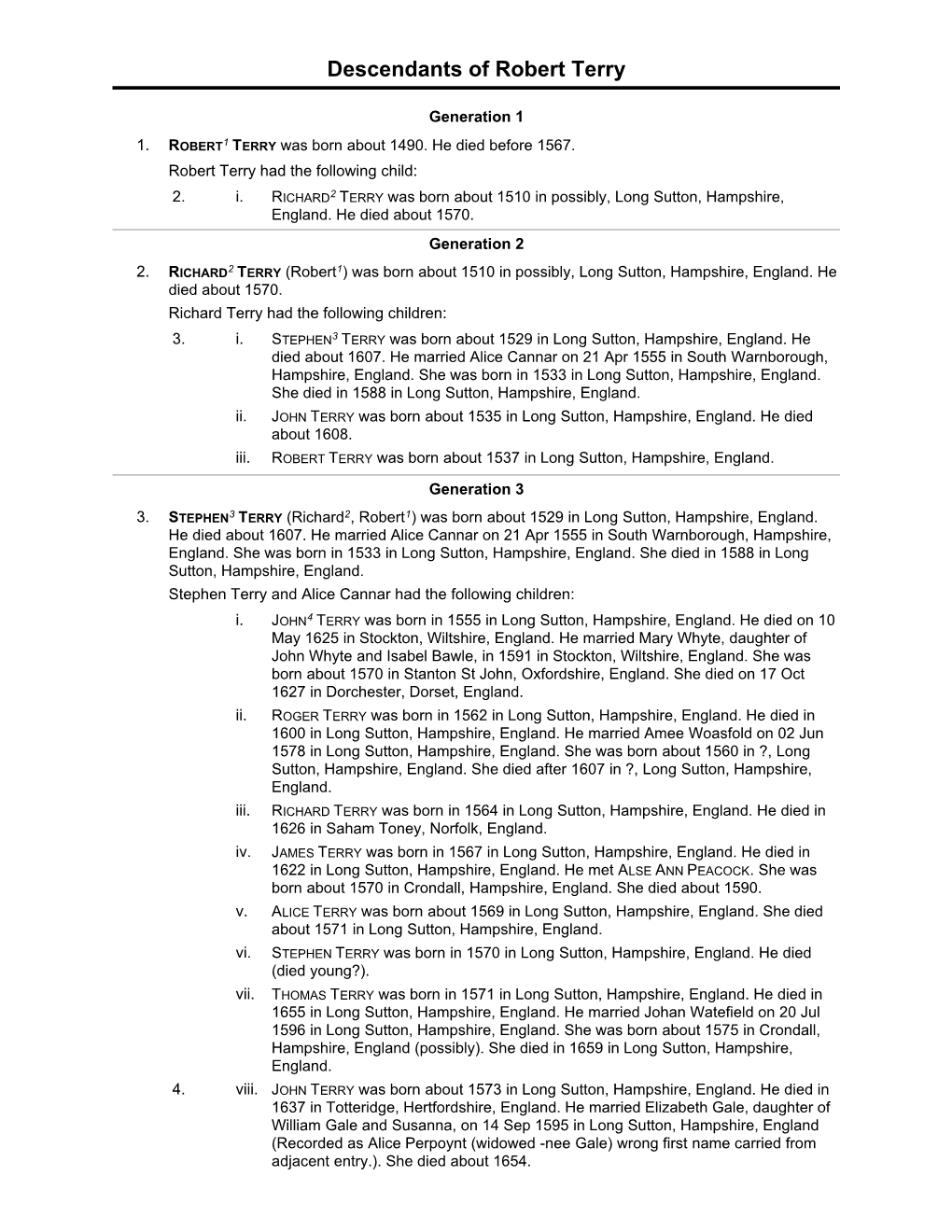 Descendants of Robert Terry of Long Sutton