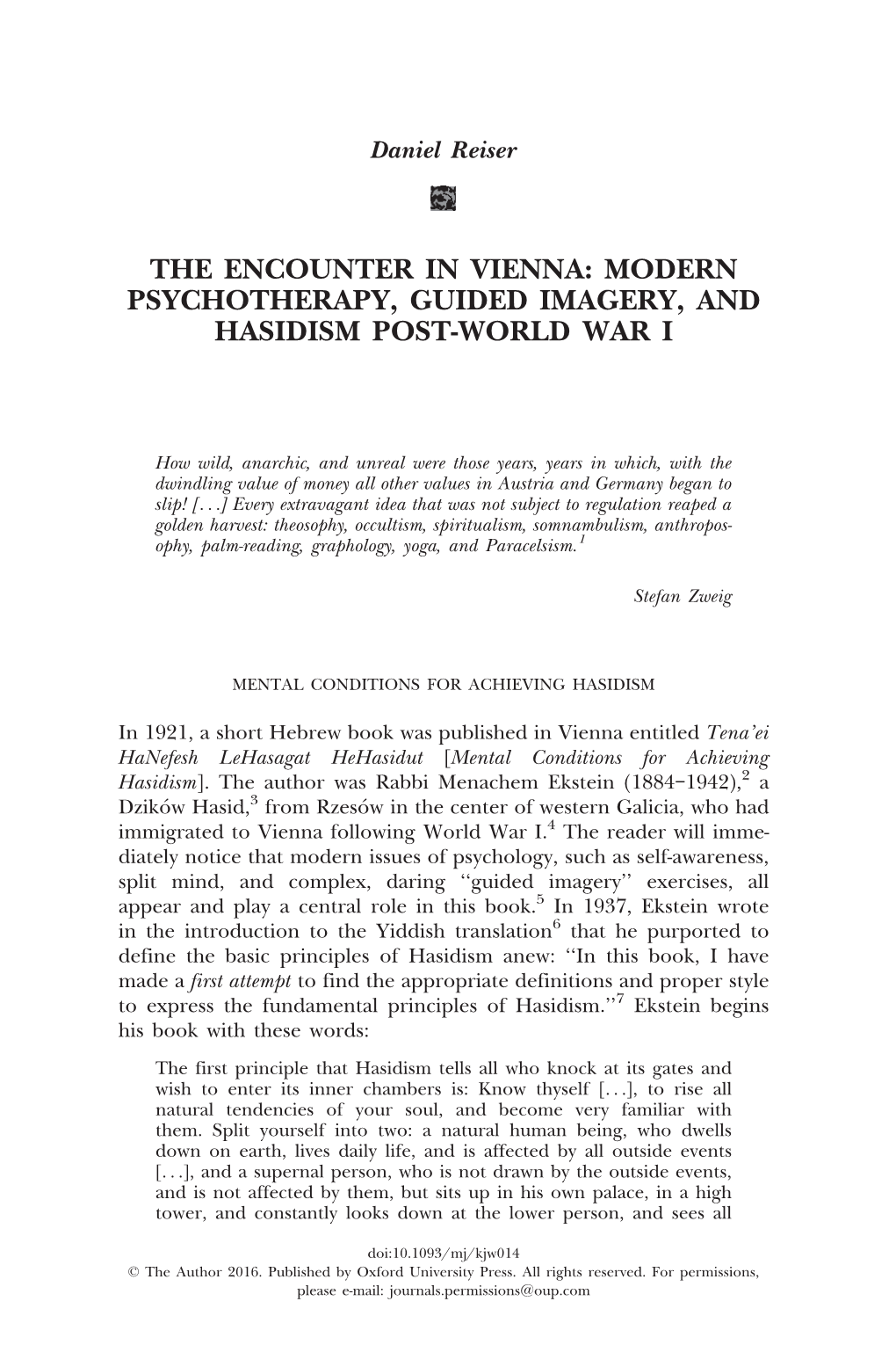 Modern Psychotherapy, Guided Imagery, and Hasidism Post-World War I