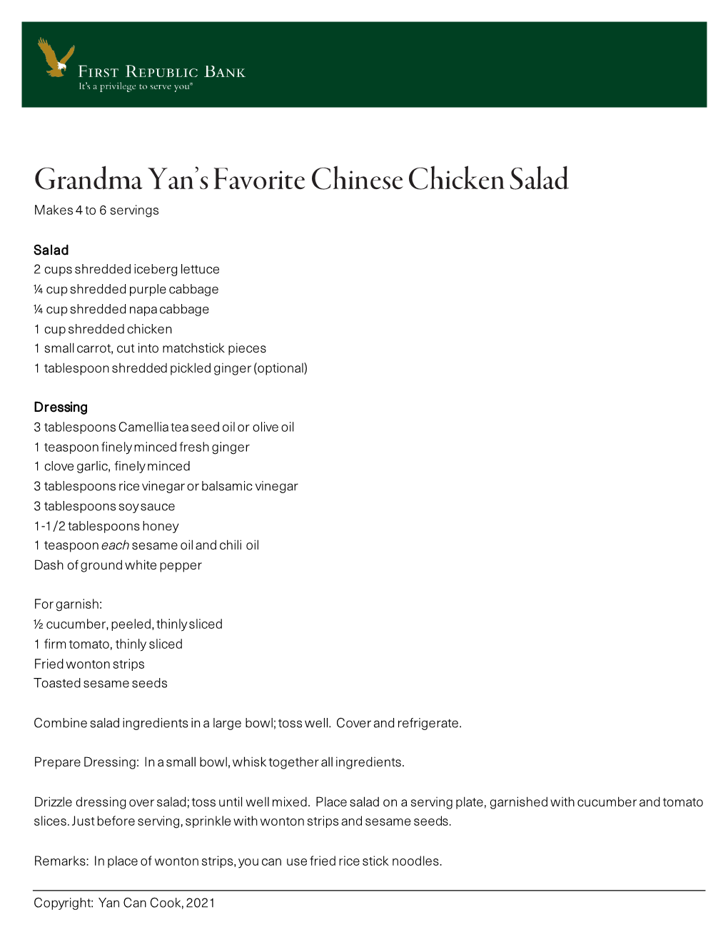 Grandma Yan's Favorite Chinese Chicken Salad