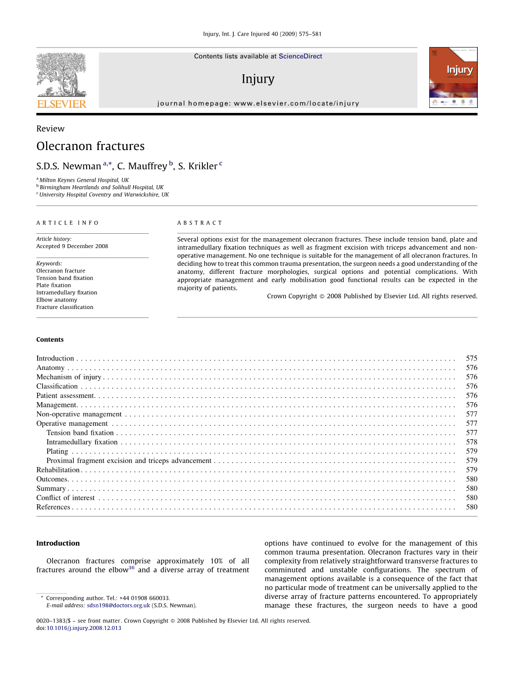 Olecranon Fractures Injury