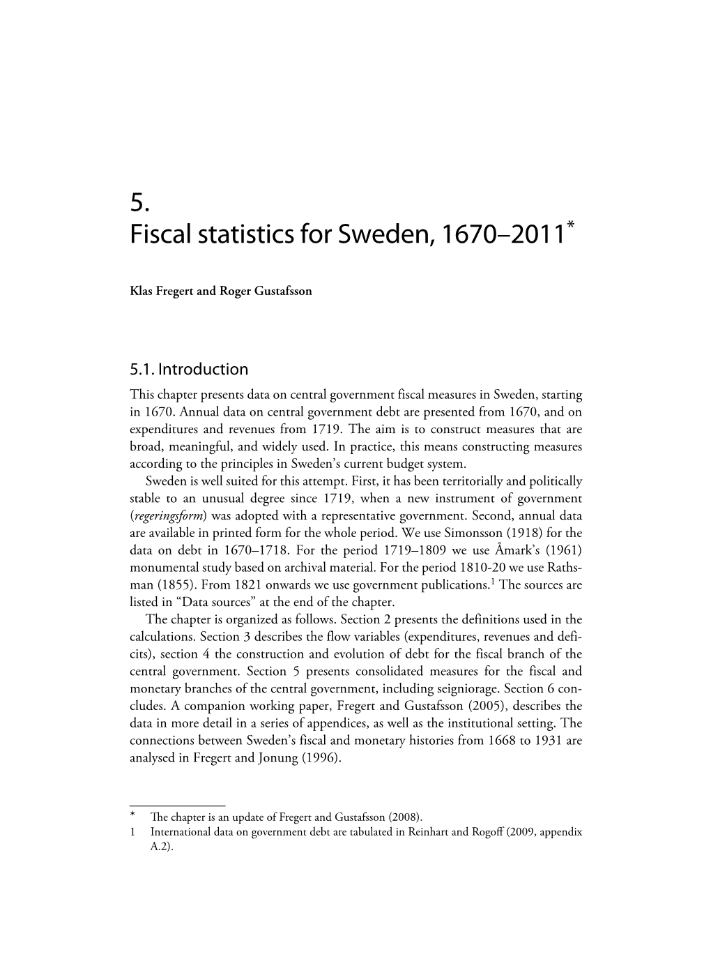 Chapter 5. Fiscal Statistics for Sweden, 1670–2011