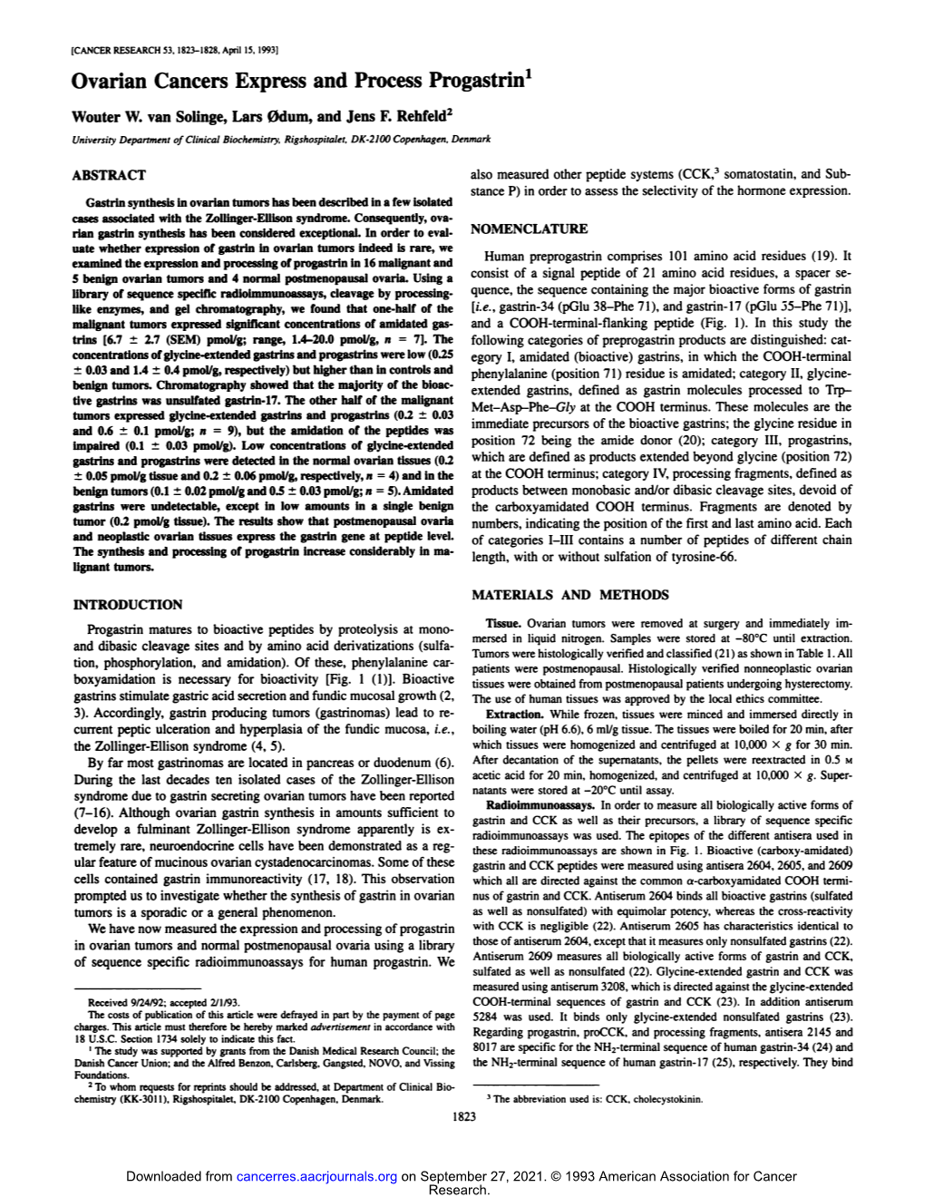 Ovarian Cancers Express and Process Progastrin1