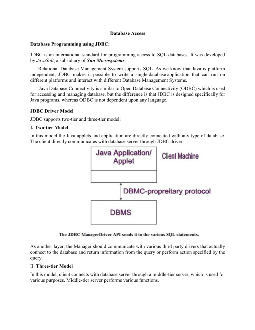 Database Access Database Programming Using JDBC