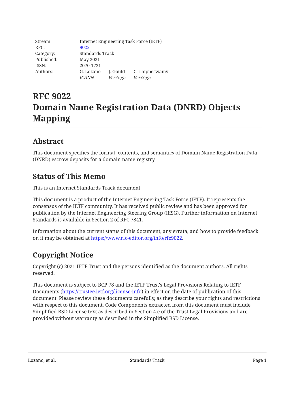 RFC 9022: Domain Name Registration Data (DNRD)