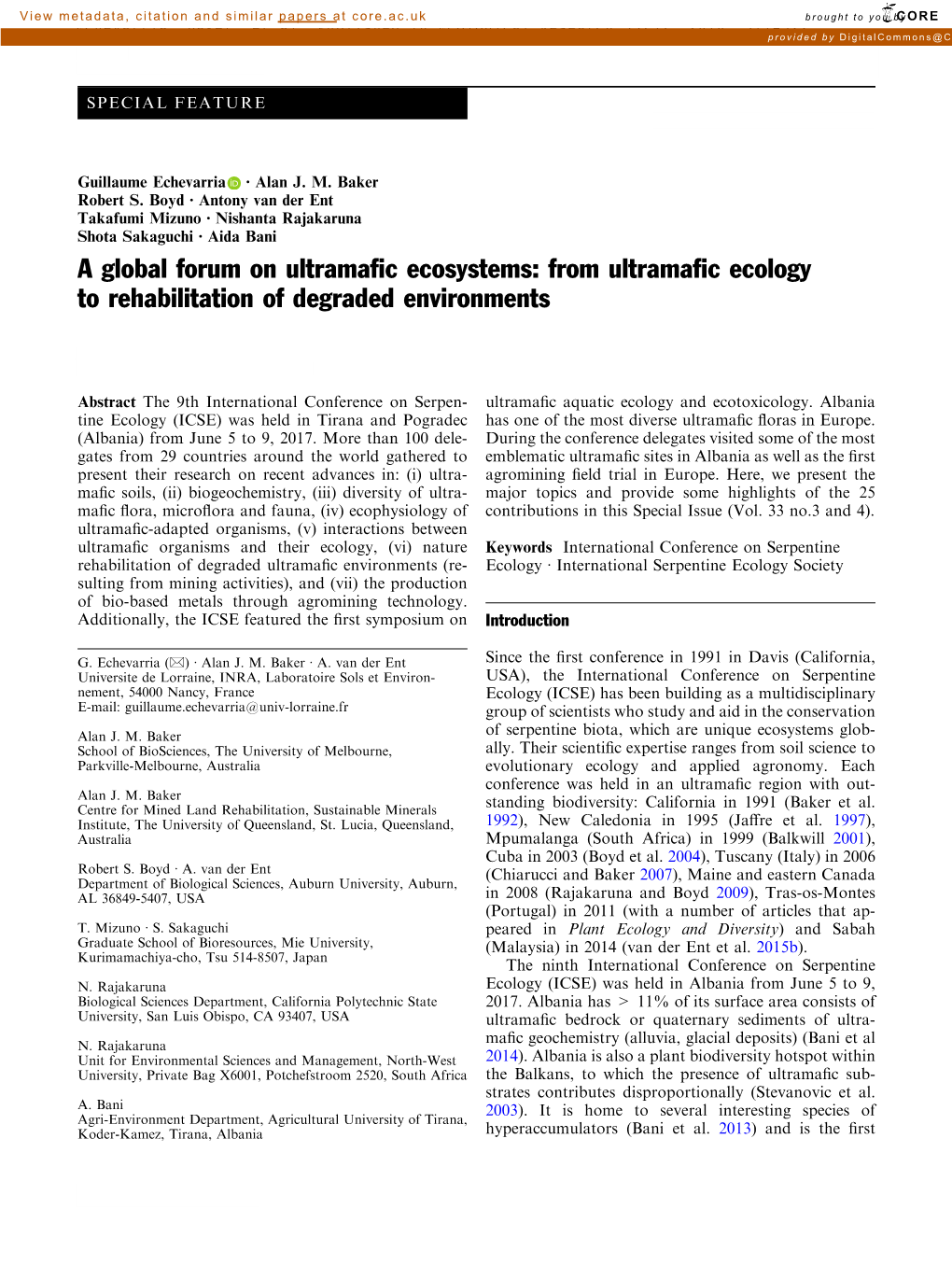 From Ultramafic Ecology to Rehabilitation of Degraded Environments