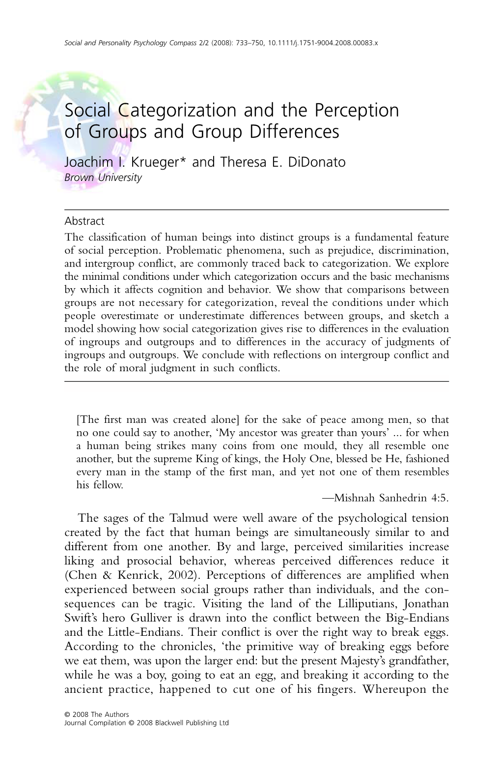 Social Categorization and the Perception of Groups and Group Differences Joachim I