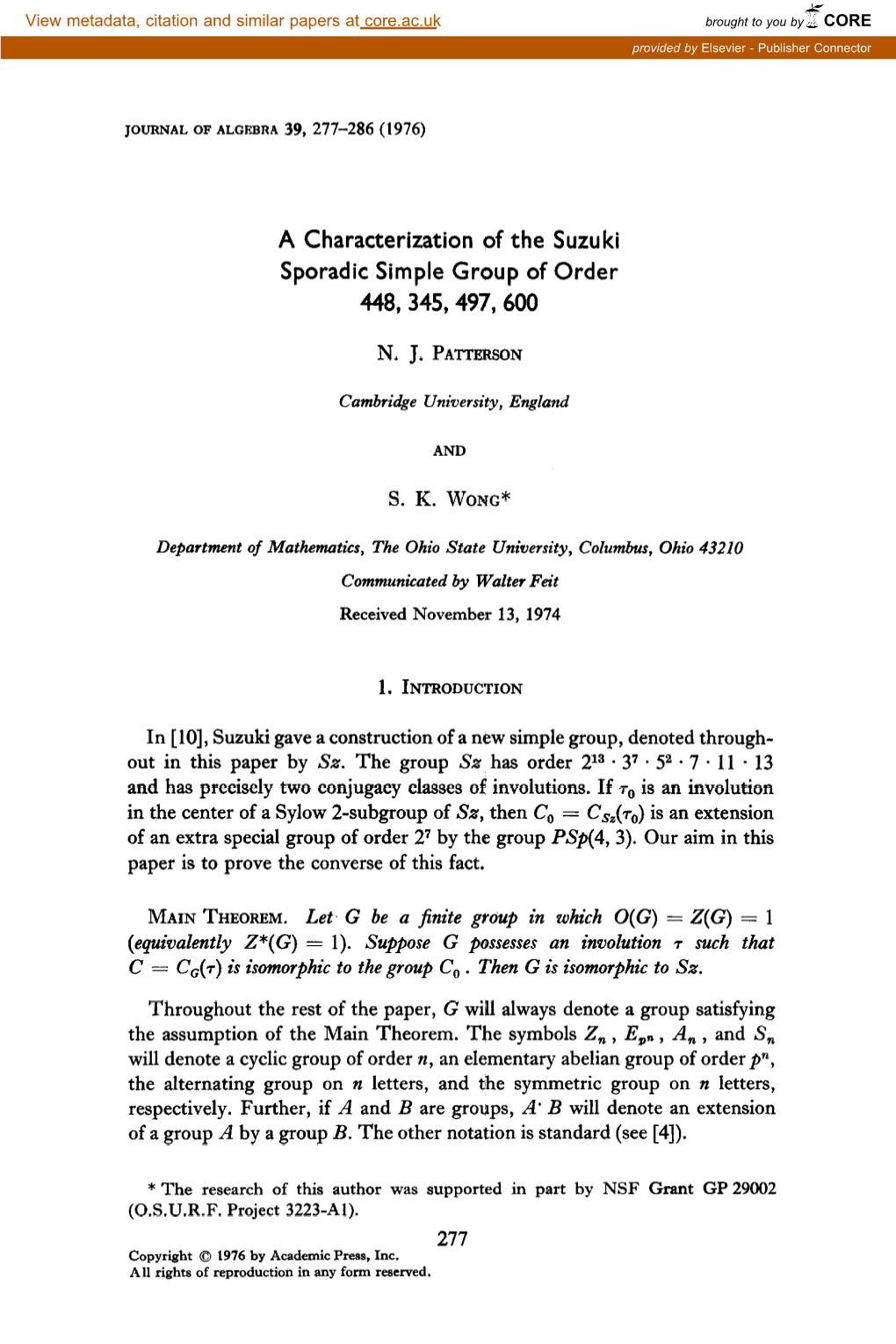 A Characterization of the Suzuki Sporadic Simple Group of Order 448,345,497,600