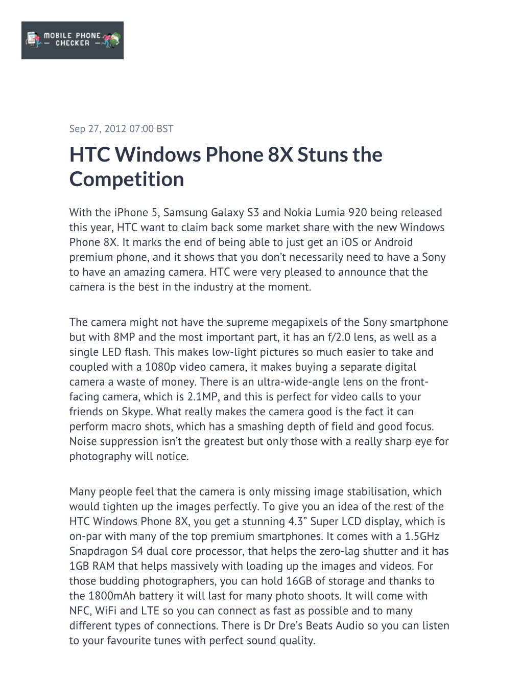 HTC Windows Phone 8X Stuns the Competition