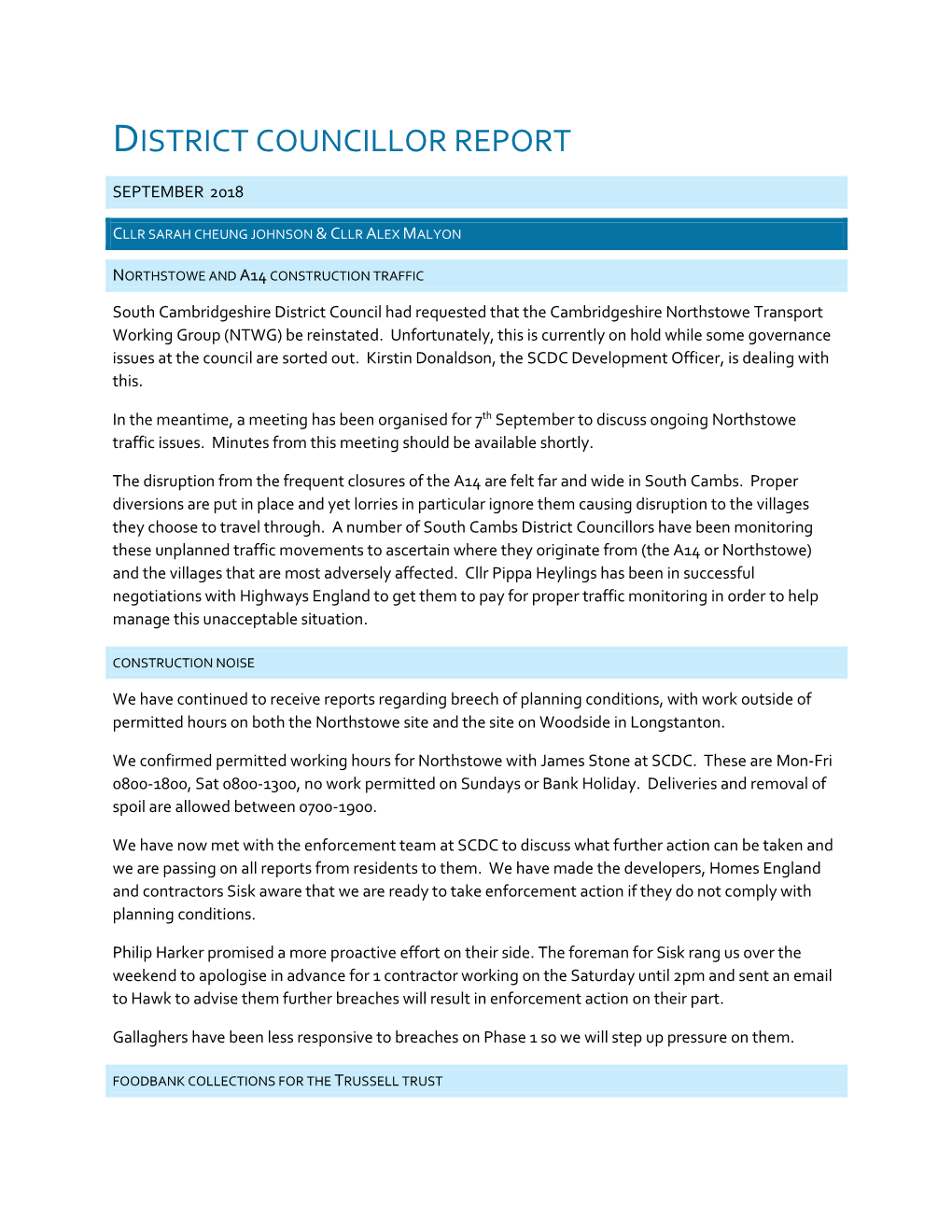 District Councillor Report