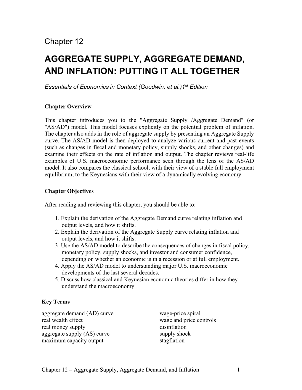 Aggregate Supply, Aggregate Demand, and Inflation: Putting It All Together