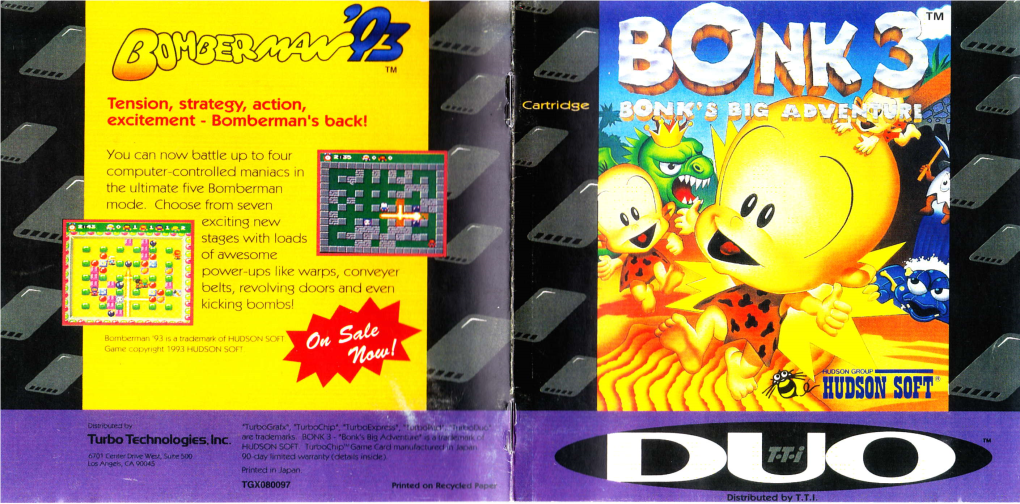Bonk's Big Adventure" Ru 1 This Video Game May Cause a Burn-In \TM Image on You