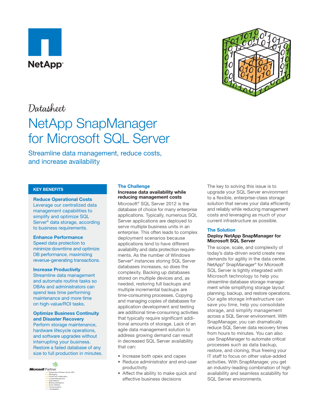 Netapp Snapmanager for Microsoft SQL Server Datasheet
