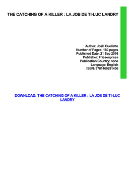 PDF Download the Catching of a Killer : La Job De Ti-Luc Landry Kindle