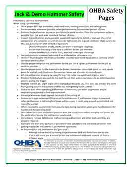 OHBA Safety Pages